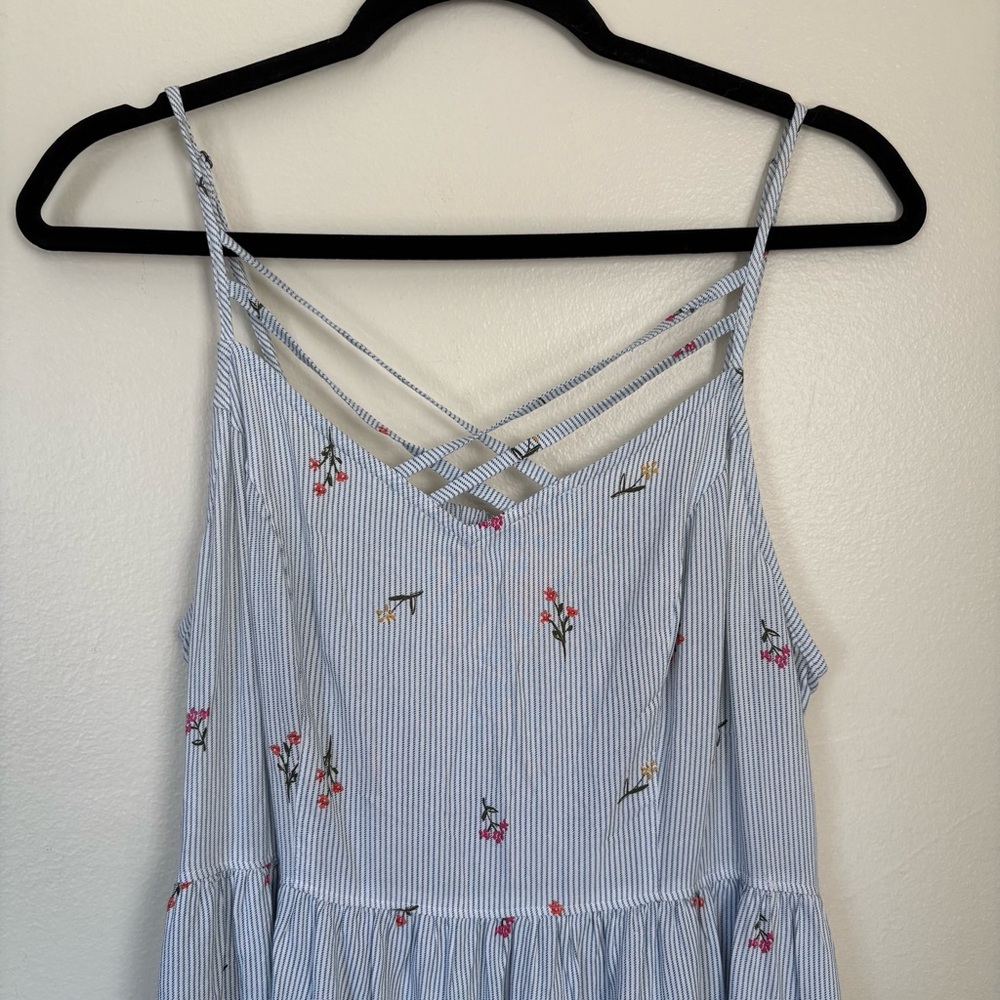 SO Blue Striped Floral Midi Dress Size Large - Picture 5 of 11